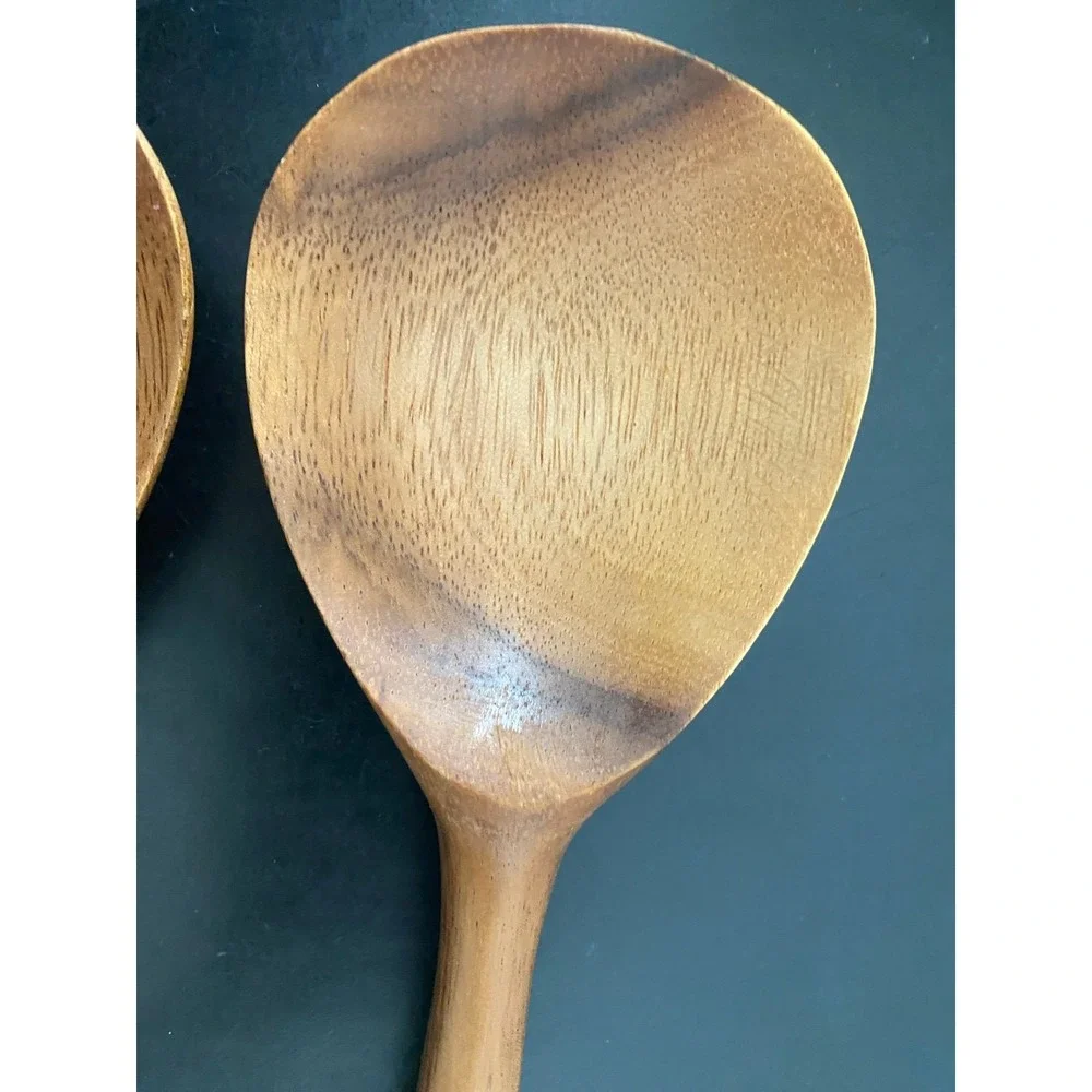 Heavy Wood & Metal Serving Spoons Set Vintage Possibly Nambe K3